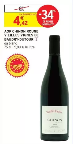 Baudry-Dutour - AOP Chinon Rouge Vieilles Vignes offre à 4,42€ sur Intermarché
