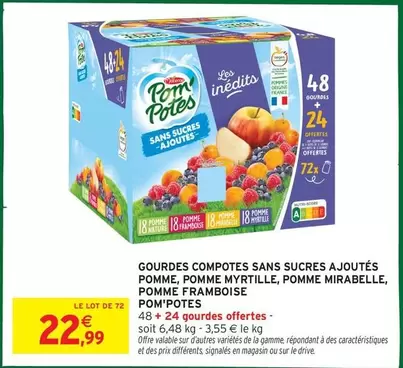 Pom'potes - Gourdes Compotes Sans Sucres Ajoutés Pomme, Pomme Myrtille, Pomme Mirabelle, Pomme Framboise offre à 22,99€ sur Intermarché