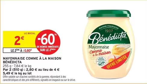 Bénédicta - Mayonnaise Comme À La Maison offre à 2€ sur Intermarché