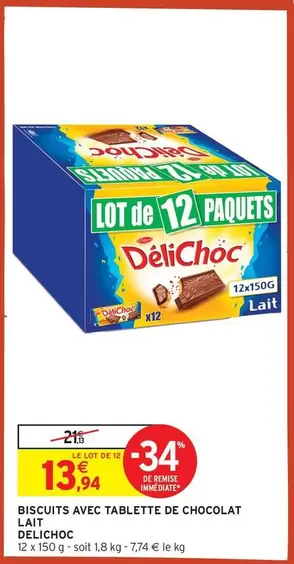 Délichoc - Biscuits Avec Tablette De Chocolat Lait offre à 13,94€ sur Intermarché