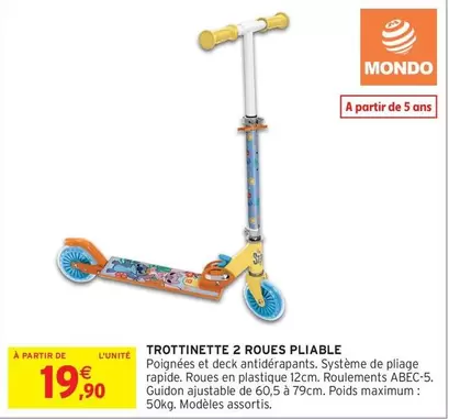 Mondo - Trottinette 2 Roues Pliable offre à 19,9€ sur Intermarché