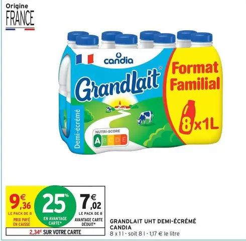 Candia - Grandlait Uht Demi-écrémé offre à 9,36€ sur Intermarché