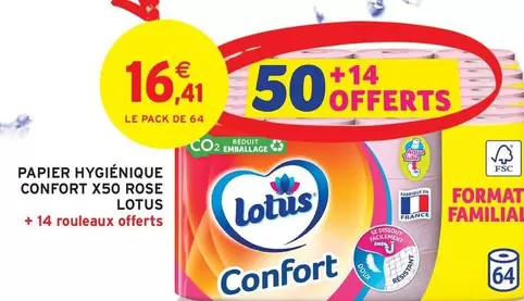 Lotus - Papier Hygiénique Confort X50 Rose offre à 16,41€ sur Intermarché