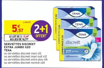 Tena - Serviettes Discreet Extra Jumbo X20 offre à 5,57€ sur Intermarché