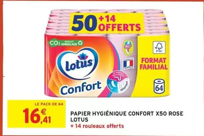 Lotus - Papier Hygiénique Confort X50 Rose offre à 16,41€ sur Intermarché