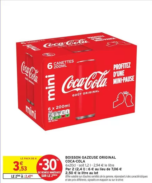 Coca Cola - Boisson Gazeuse Original offre à 3,53€ sur Intermarché