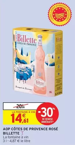 Billette - AOP Côtes De Provence Rosé offre à 14,61€ sur Intermarché