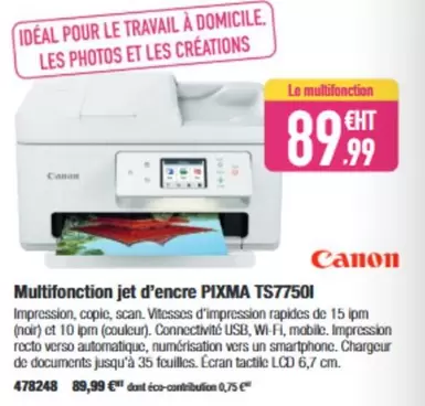 Canon - Multifonction Jet D'Encre Pixma TS7750I offre à 89,99€ sur Calipage