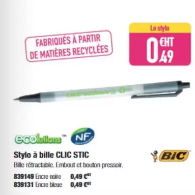 BIC - Stylo À Bille Clic Stic offre à 0,49€ sur Calipage