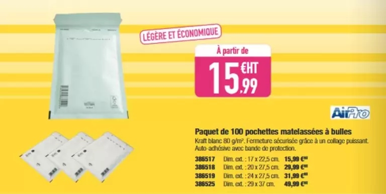 Airpro - Paquet De 100 Pochettes Matelassées À Bulles offre à 15,99€ sur Calipage