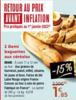 Demi Baguettes Aux Céréales offre à 1,85€ sur Maison Thiriet
