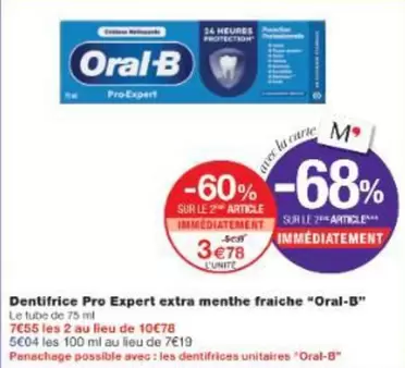 Oral-B - Dentifrice Pro Expert Extra Menthe Fraiche offre à 3,78€ sur Monoprix