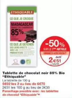 Tablette De Chocolat Noir 85% Bio offre à 2,51€ sur Monoprix