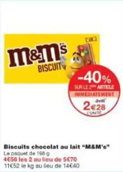 M&M's - Biscuits Chocolat Au Lait offre à 2,28€ sur Monoprix