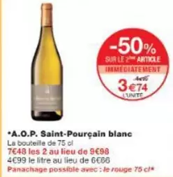 A.o.p. Saint-pourçain Blanc offre à 3,74€ sur Monoprix