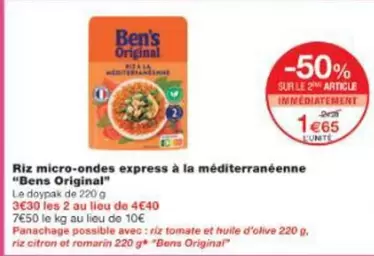 Ben'S Original - Riz Micro-ondes Express À La Méditerranéenne offre à 1,65€ sur Monoprix