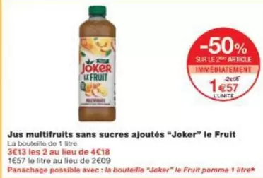 Jus Multifruits Sans Sucres Ajoutés offre à 1,57€ sur Monoprix
