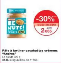 Andros - Pâte À Tartiner Cacahuètes Crémeux offre à 2,65€ sur Monoprix