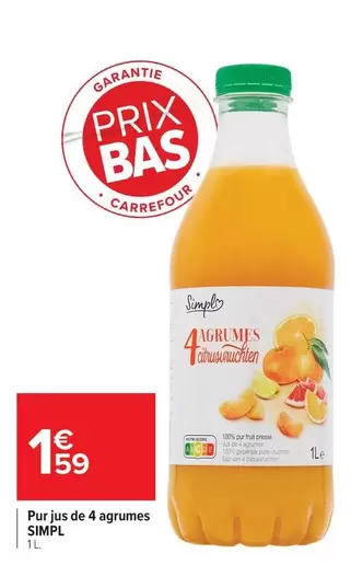 Carrefour - Pur Jus De 4 Agrumes offre à 1,59€ sur Carrefour Market