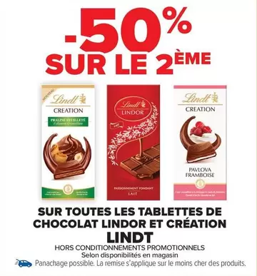 Lindt - Sur Toutes Les Tablettes De Chocolat Lindor Et Creation offre sur Carrefour Market