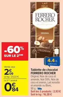 Ferrero Rocher - Tablette De Chocolat offre à 2,09€ sur Carrefour Market
