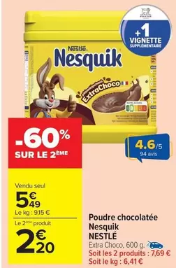 Nestlé - Poudre Chocolatée Nesquik offre à 5,49€ sur Carrefour Market