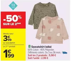 Sweatshirt Bébé offre à 3,99€ sur Carrefour Drive