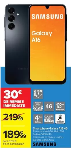 Samsung - Smartphone Galaxy A16 4g offre à 189,99€ sur Carrefour Drive
