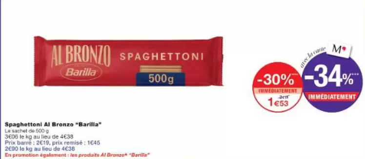 Barilla - Spaghettoni Al Bronzo offre à 1,53€ sur Monop'