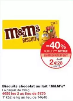 M&M's - Biscuits Chocolat Au Lait offre à 2,28€ sur Monop'