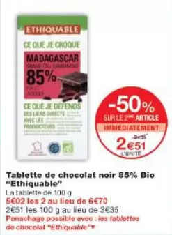 Ethiquable - Tablette De Chocolat Noir 85% Bio offre à 2,51€ sur Monop'