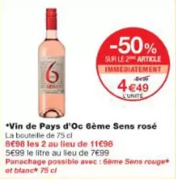 Gérard Bertrand - Vin De Pays D'Oc 6ème Sens Rosé offre à 4,49€ sur Monop'