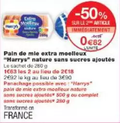 Harry's - Pain De Mie Extra Moelleux Nature Sans Sucres Ajoutés offre à 0,82€ sur Monop'
