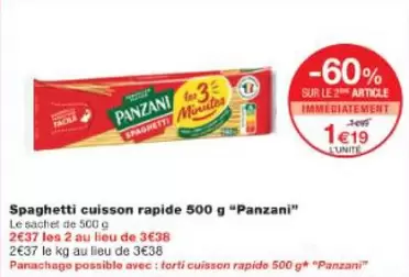 Panzani - Spaghetti Cuisson Rapide offre à 1,19€ sur Monop'