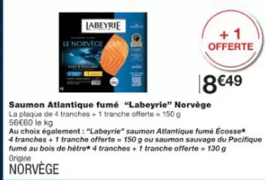 Labeyrie - Saumon Atlantique Fumé Norvège  offre à 8,49€ sur Monop'