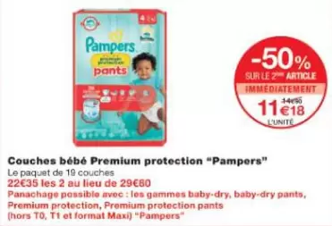 Pampers - Couches Bébé Premium Protection offre à 11,18€ sur Monop'