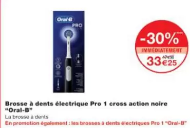 Oral-B - Brosse À Dents Électrique Pro 1 Cross Action Noire offre à 33,25€ sur Monop'