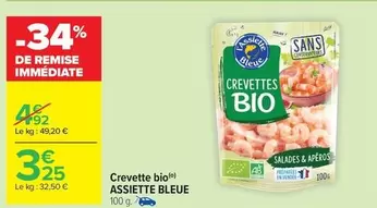 Assiette Bleue - Crevette Bio offre à 3,25€ sur Carrefour Express