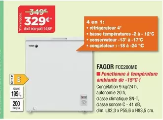 Fagor - Congélateur Coffre FCC200ME  offre à 329€ sur Copra