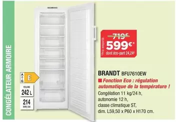 Brandt - Congélateur Armoire BFU7610EW  offre à 599€ sur Copra