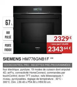 Siemens - Four Combiné Micro-ondes HM776GNB1F  offre à 2329€ sur Copra