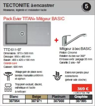 Pack Evier Titan+ Mitigeur Basic offre à 369€ sur Copra