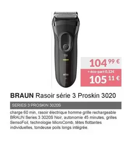 Braun - Rasoir Serie 3 Proskin 3020 offre à 104,99€ sur Copra