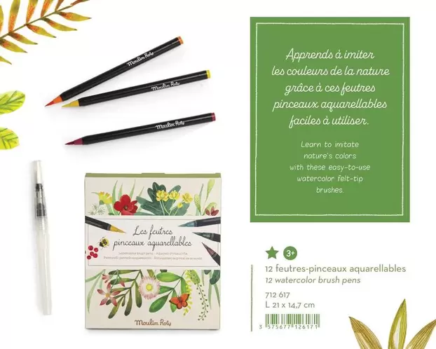 12 Feutres-Pinceaux Aquarellables offre sur Moulin Roty