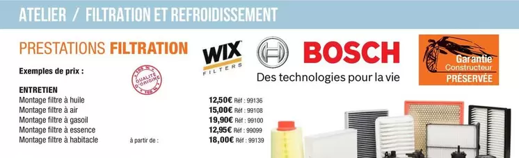 Bosch - Filtration offre à 12,5€ sur Autobacs