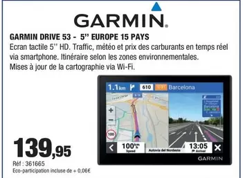 Garmin - Drive 53 - 5' Europe 15 Pays offre à 139,95€ sur Autobacs