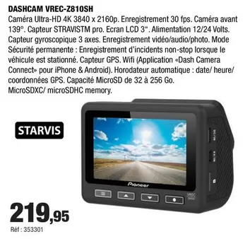  Pioneer - Dashcam Vrec-Z810SH offre à 219,95€ sur Autobacs