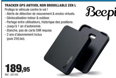Beepings - Tracker Gps Antivol Non Brouillable Zen L offre à 189,95€ sur Autobacs