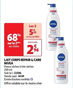 Nivea - Lait Corps Repair & Care offre à 2,96€ sur Auchan Hypermarché