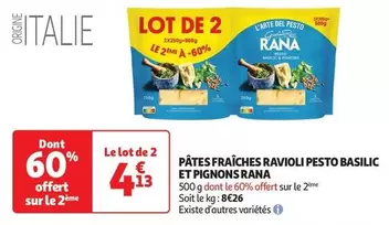 Giovanni Rana - Pâtes Fraîches Ravioli Pesto Basilic Et Pignons offre à 4,13€ sur Auchan Hypermarché